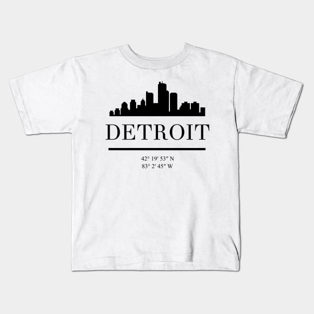 DETROIT MICHIGAN BLACK SILHOUETTE SKYLINE ART Kids T-Shirt by deificusArt